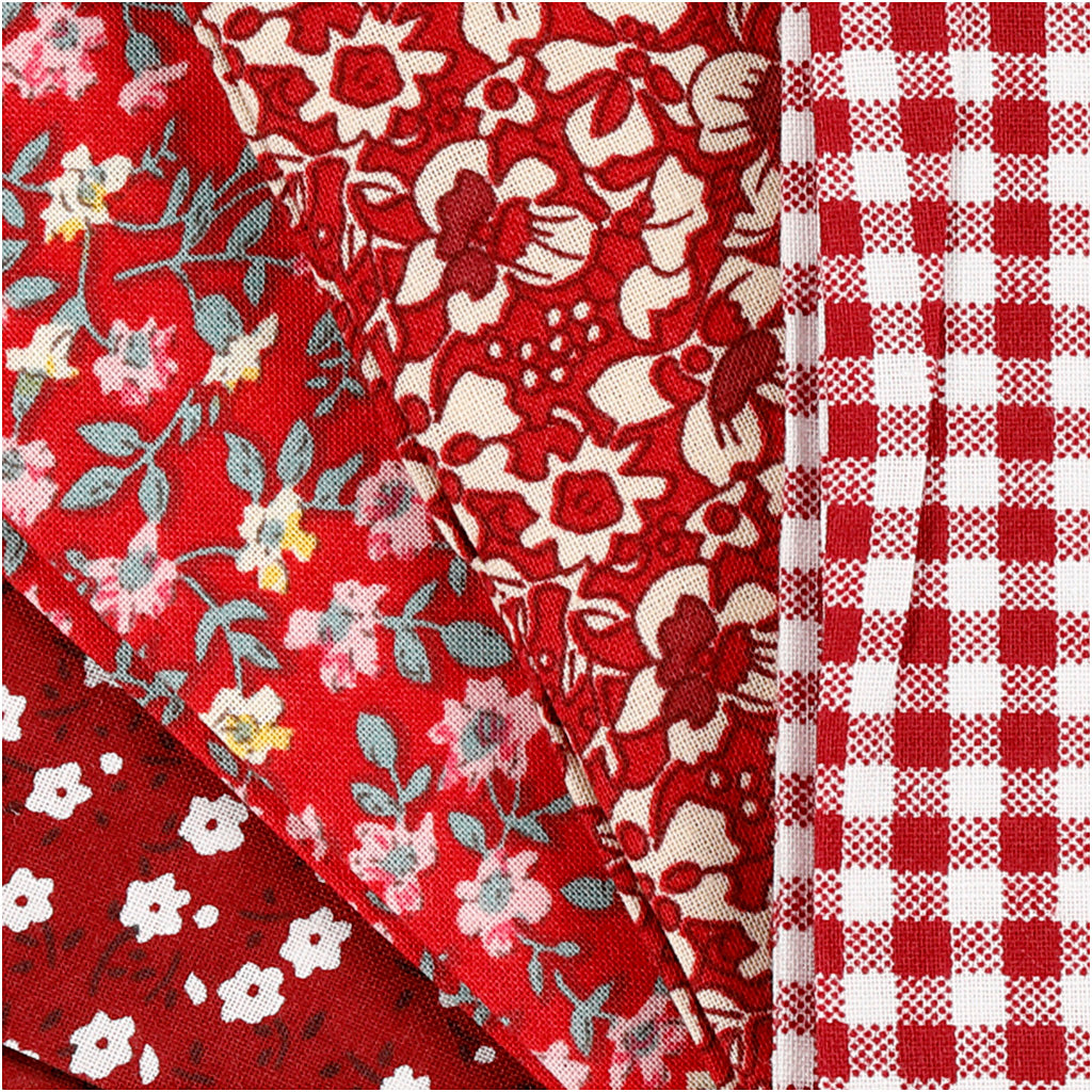 Patchwork Fabric, size 45x55 cm, 100 g, red, 4 pc/ 1 bundle