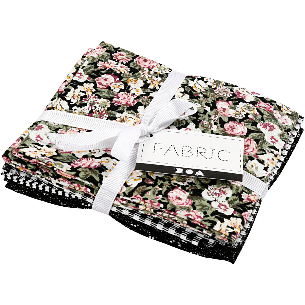 Patchwork Fabric, size 45x55 cm, 100 g, black, 4 pc/ 1 bundle