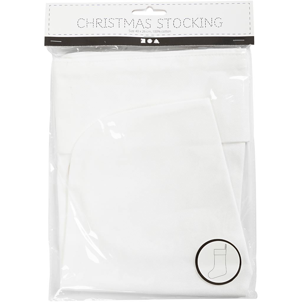 Christmas Stocking, H: 40 cm, W: 26 cm, 210 g, white, 1 pc