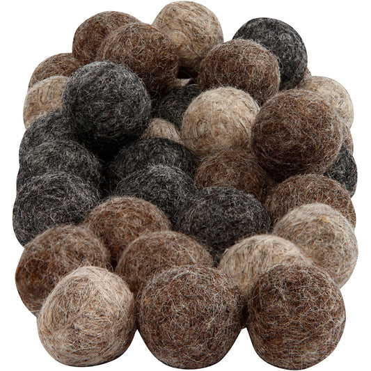 Felt balls, dia. 20 mm, natural, 64 pc/ 1 pack