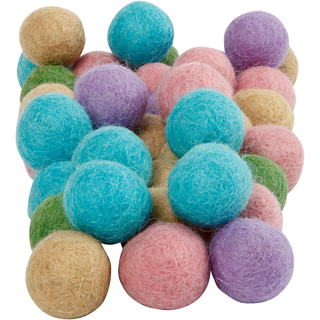 Felt balls, dia. 20 mm, natural, 64 pc/ 1 pack