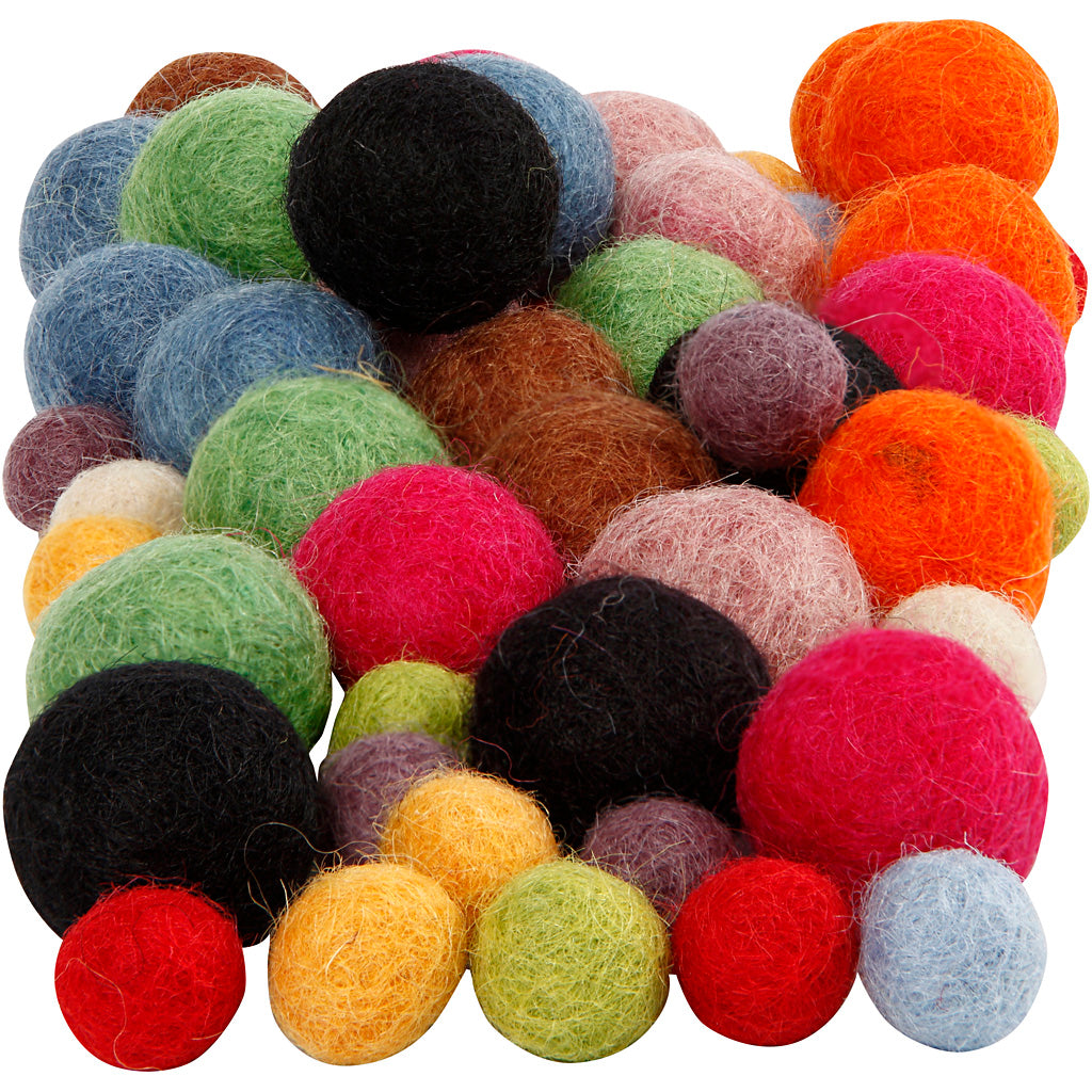 Felt balls, dia. 20 mm, natural, 64 pc/ 1 pack