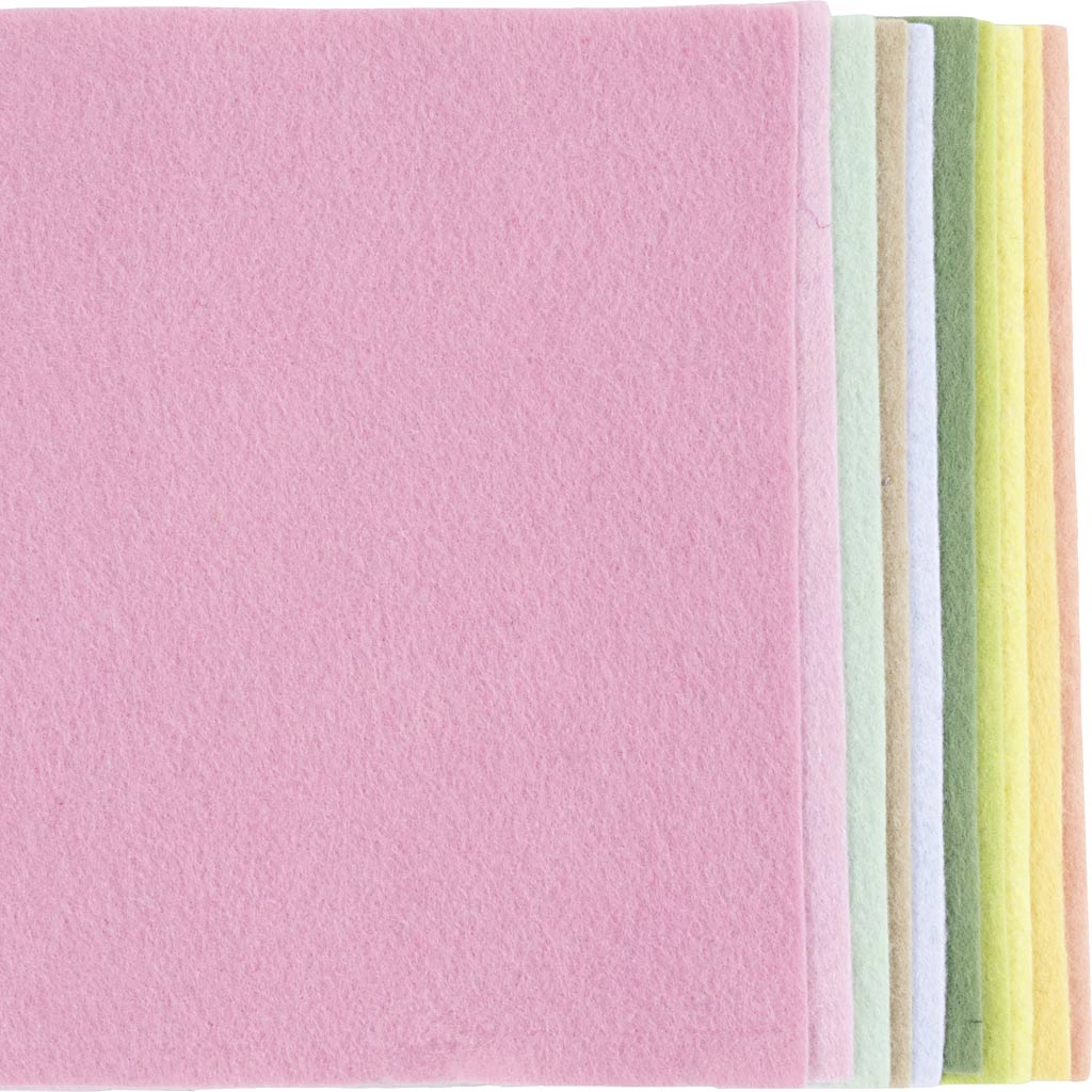 Craft felt, A4, sheet 210x297 mm, thickness 2 mm, pastel colours, 10 pc/ 1 pack