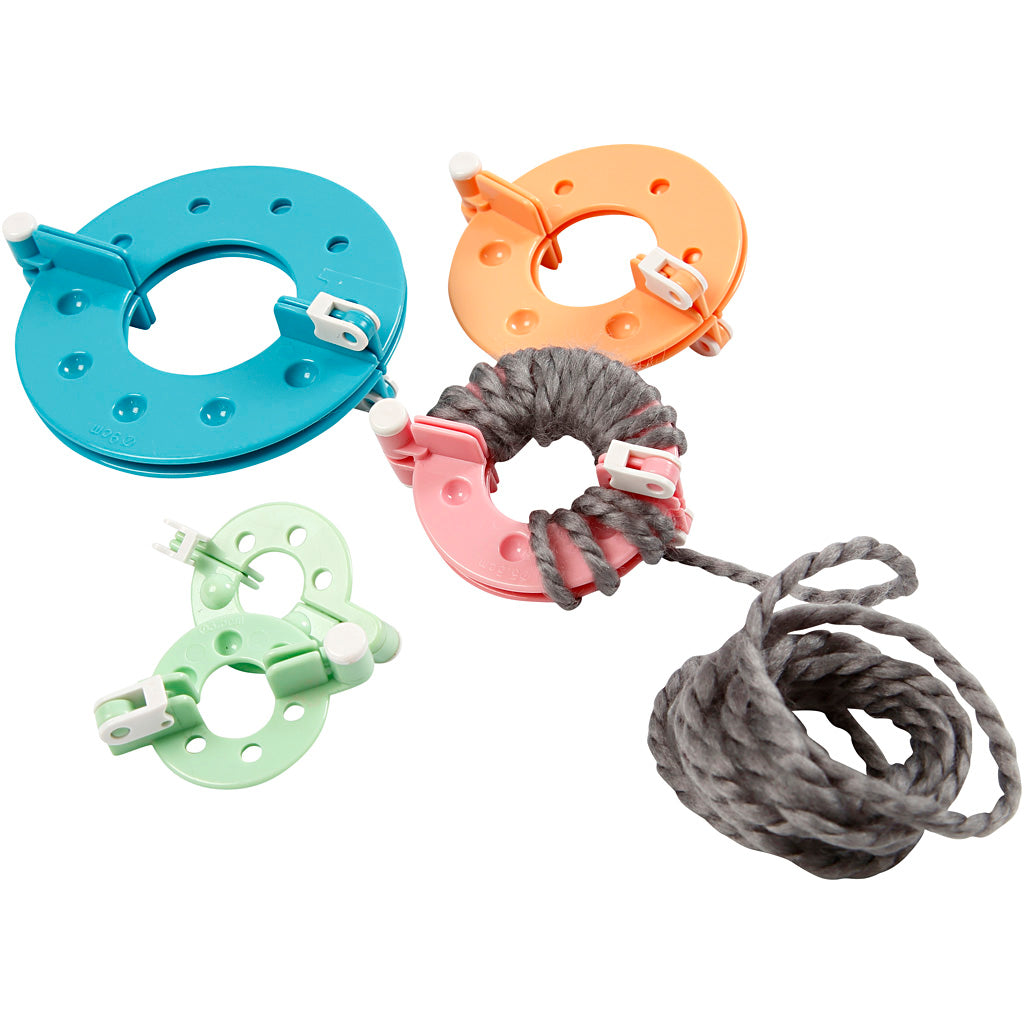Pom-Pom Makers, dia. 3,5+5,5+7+9 cm, 4 pc/ 1 set