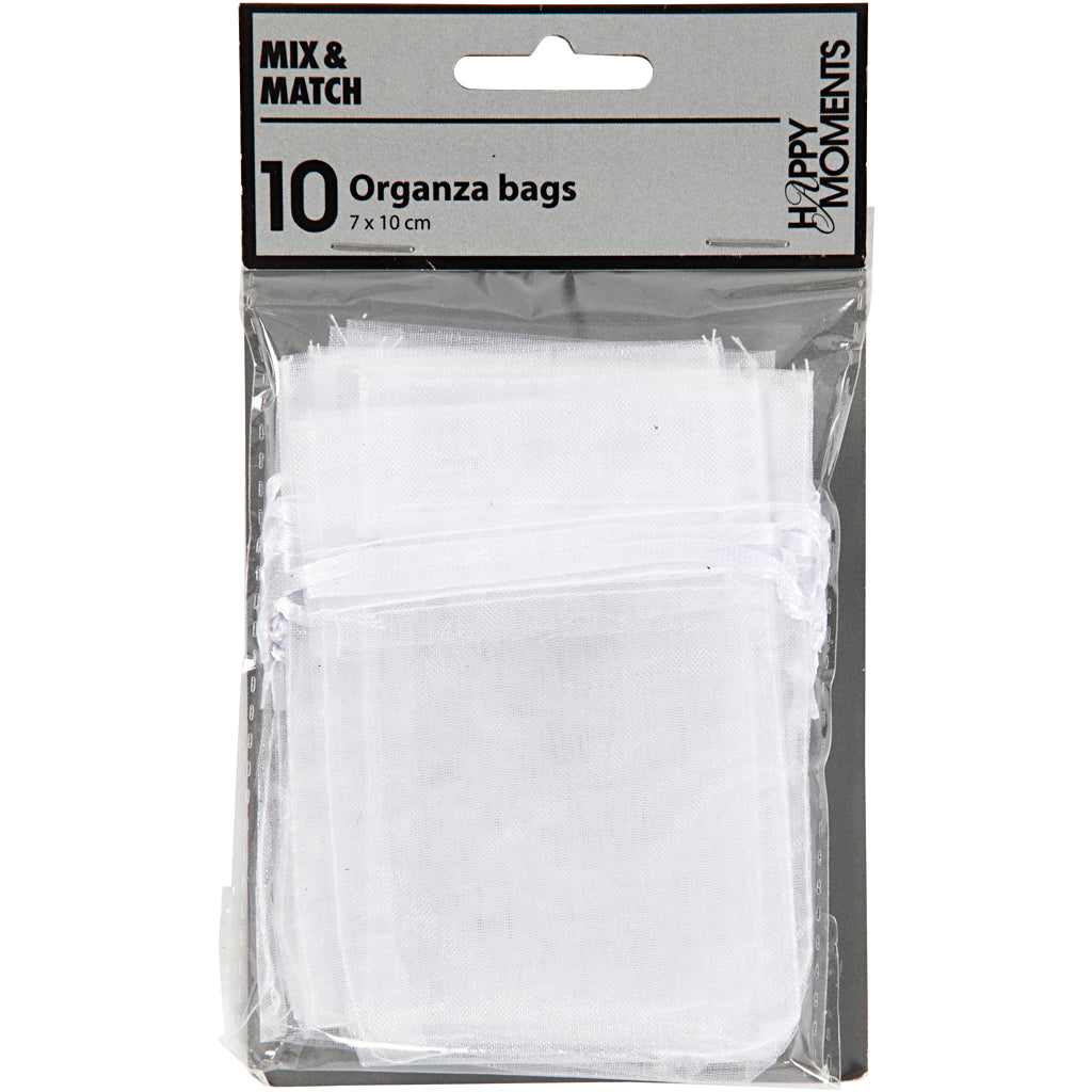 Organza Bags, White, size 7x10 cm, white, 10 pc/ 1 pack