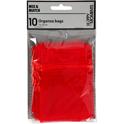 Organza Bags, Red,  size 7x10 cm, red, 10 pc/ 1 pack