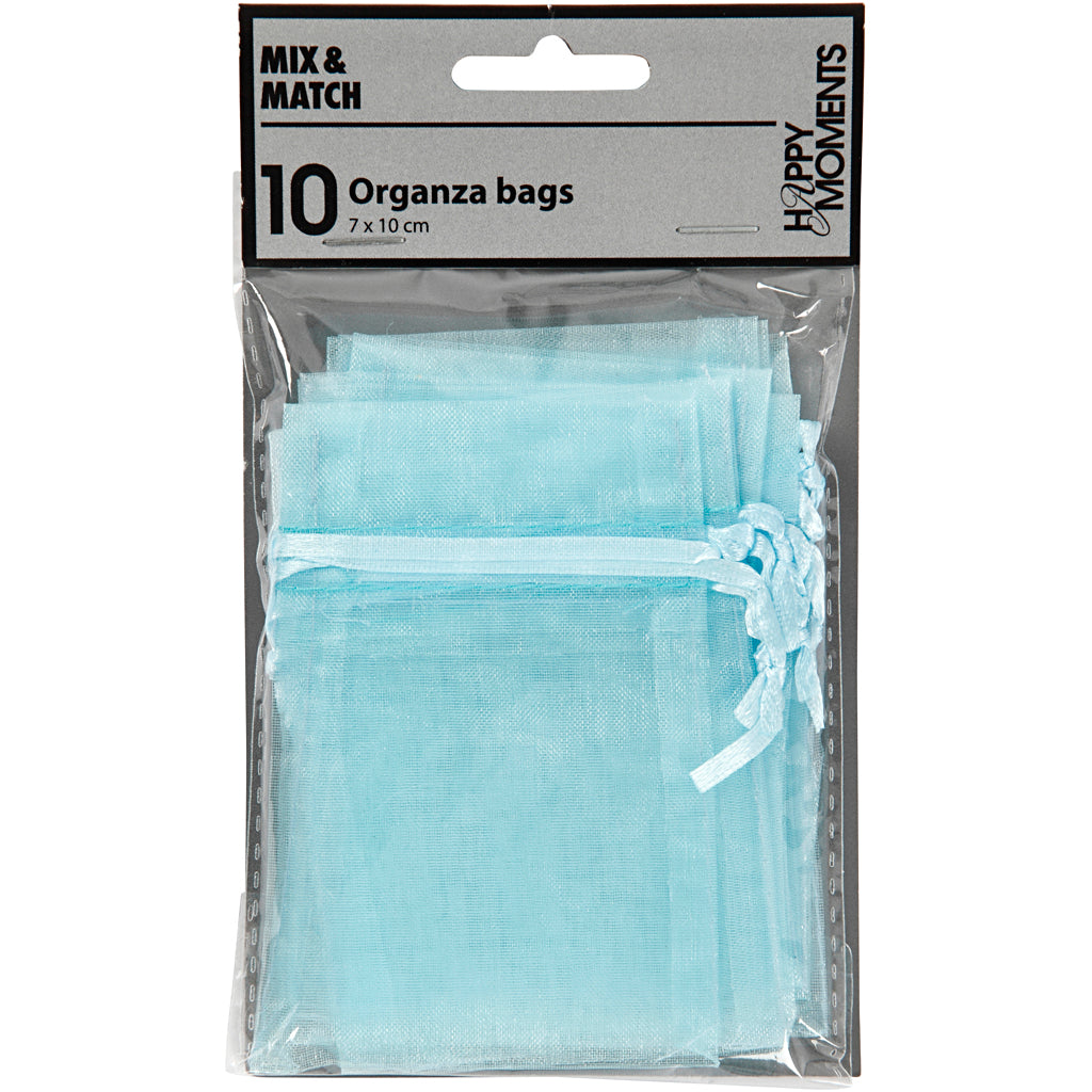 Organza Bags, size 7x10 cm, light blue, 10 pc/ 1 pack