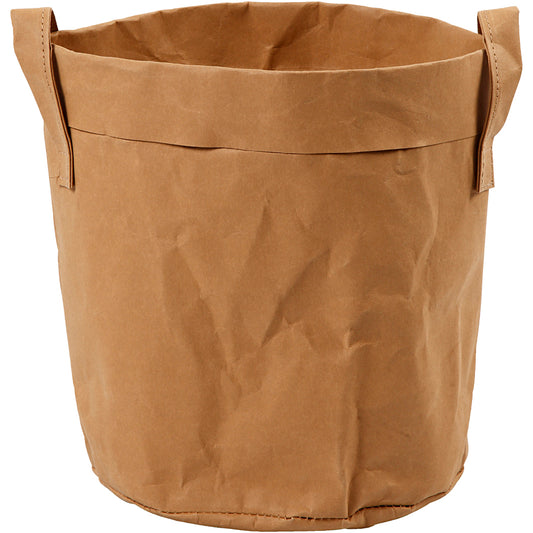 Faux Leather Storage Bag, H: 20 cm, dia. 19,5 cm, 350 g, light brown, 1 pc