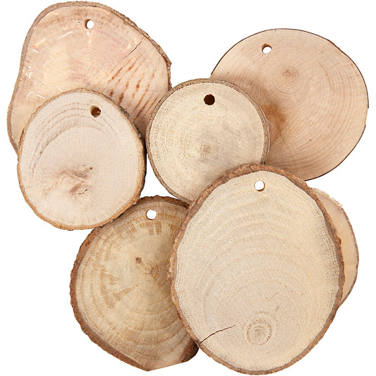 Wooden discs with hole for hanging