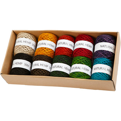 Natural Hemp, thickness 1-2 mm, assorted colours, 10x30 m