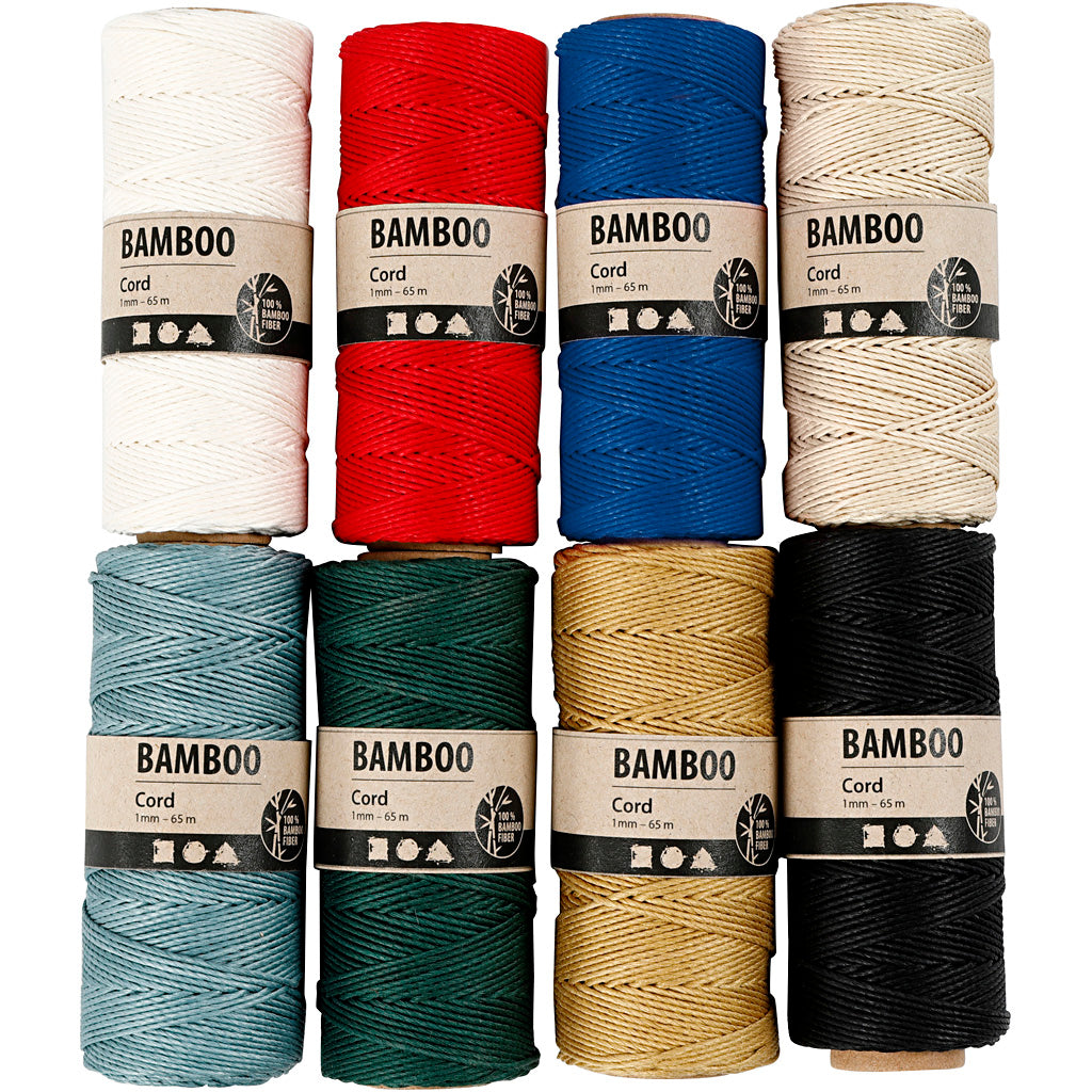 Bamboo Cord, thickness 1 mm, assorted colours, 8x65 m set