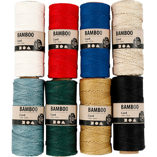 Bamboo Cord, thickness 1 mm, assorted colours, 8x65 m set