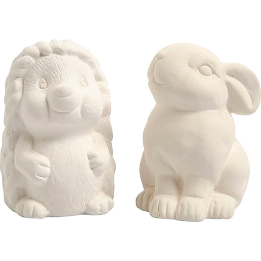 Animal Saving Banks, hedgehog and hare, H: 10 cm, white, 2 pc/ 1 pack
