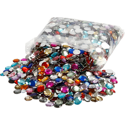 Rhinestones, round, dia. 6+9+12 mm, assorted colours, 3600 pc/ 1 pack