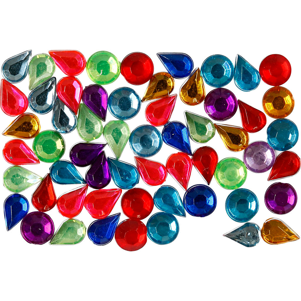 Creativ Assorted Brightly Coloured Round and Drop-Shaped Faceted Rhinestone - 5mm