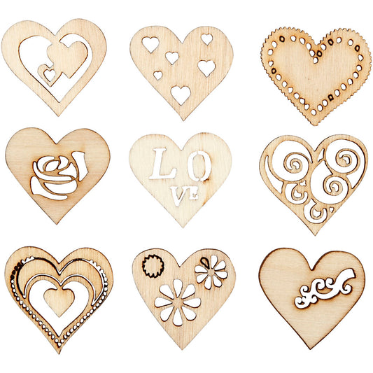 Wooden decorations, love, size 28 mm, 45 pc-