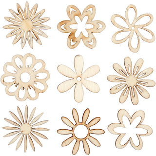 Wooden decorations, flowers, size 28 mm, 45 pc-
