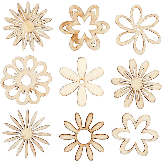 Wooden decorations, flowers, size 28 mm, 45 pc-