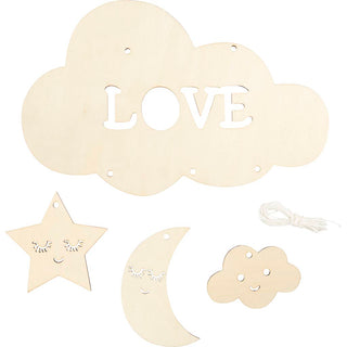 Wooden Mobile, Night sky, W: 28 cm, thickness 3 mm, 1 pc/ 1 pack