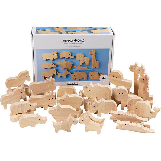 Wooden Animals, Farm and safari, H: 3-14,5 cm, thickness 2 cm, 44 pc/ 1 pack