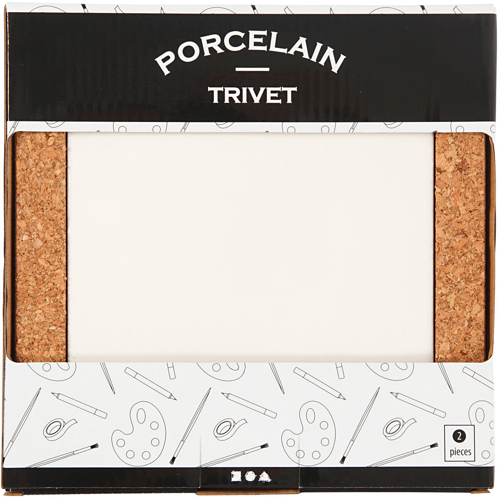 Trivet with cork frame, size 15,5x15,5x1 cm, white, 2 pc/ 1 pack