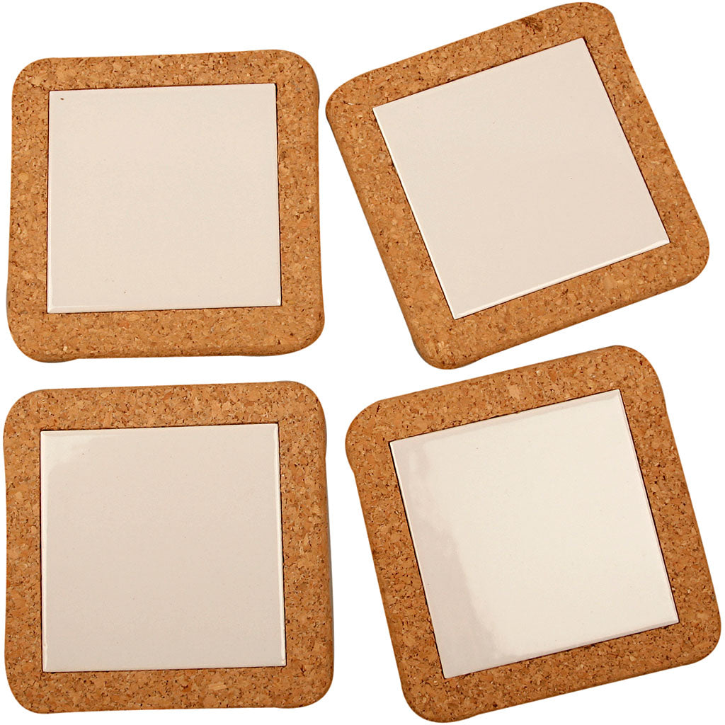 Trivet with cork frame, size 15,5x15,5x1 cm, white, 10 pc/ 1 pack