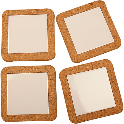 Trivet with cork frame, size 15,5x15,5x1 cm, white, 10 pc/ 1 pack