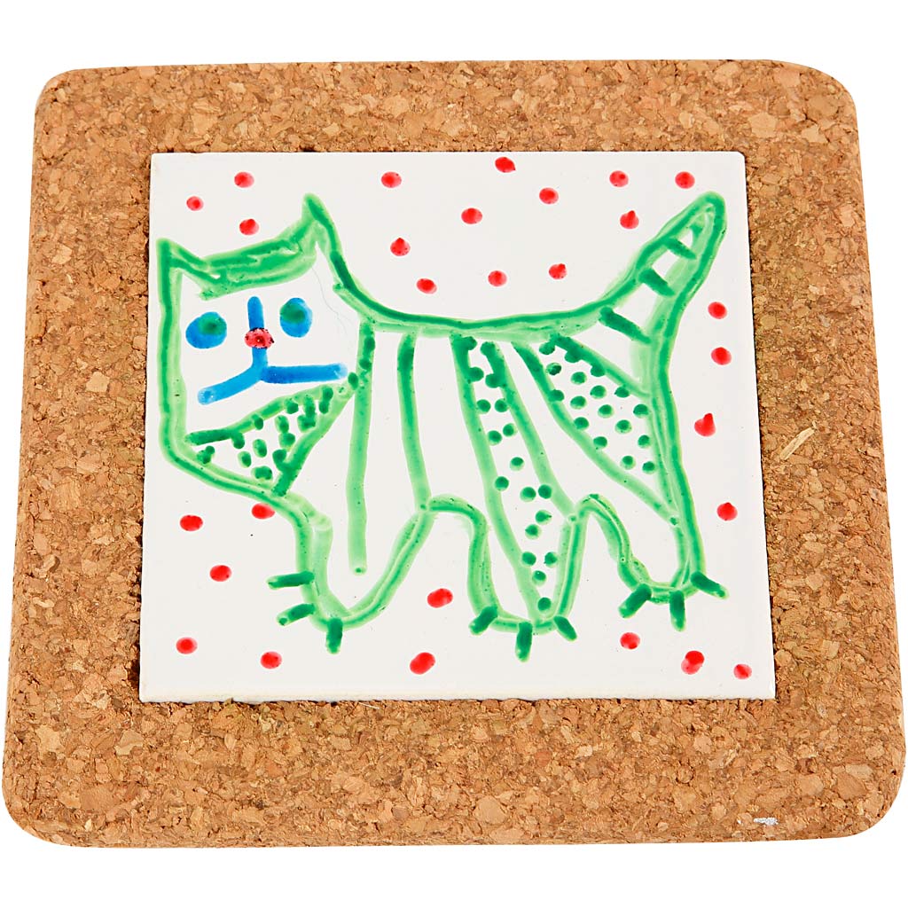 Trivet with cork frame, size 15,5x15,5x1 cm, white, 10 pc/ 1 pack