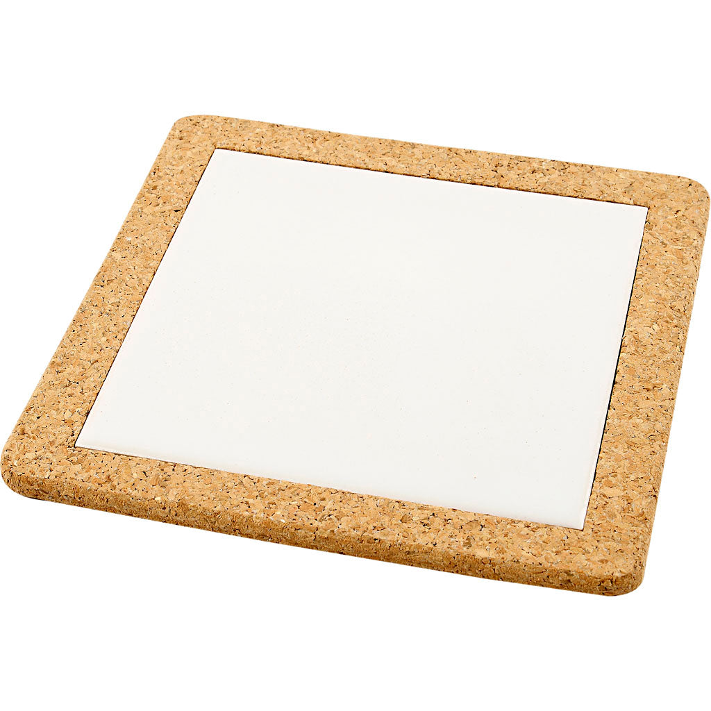 Trivet with cork frame, size 19x19x1,1 cm, white, 10 pc/ 1 pack