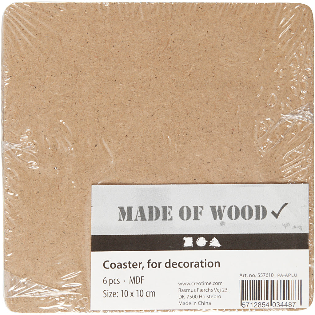 Coaster, size 10x10 cm, thickness 3 mm, 6 pc/ 1 pack