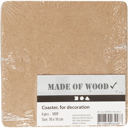 Coaster, size 10x10 cm, thickness 3 mm, 6 pc/ 1 pack