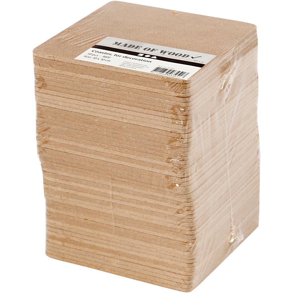 Coaster, size 10x10 cm, thickness 3 mm, 50 pc/ 1 pack