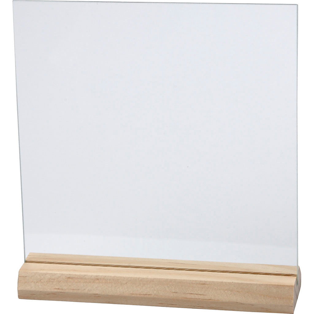 Glass Plate with Wooden Holder, size 15,5x15,5 cm, thickness 28 mm, 10 set/ 1 pack