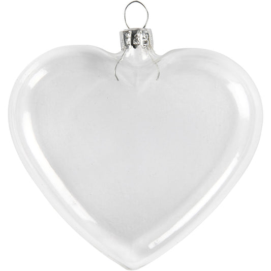 Flat Glass Heart, H: 9 cm, W: 7.8 cm, thickness 2,1 cm, 6 pc/ 1 pack