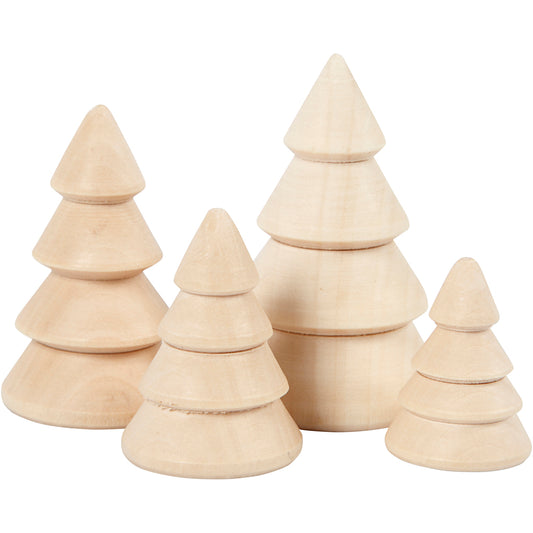 Christmas Trees, H: 3,3+4,3+5,3+6,3 cm, dia. 2,3+3+3,2+4 cm, 4 pc/ 1 pack