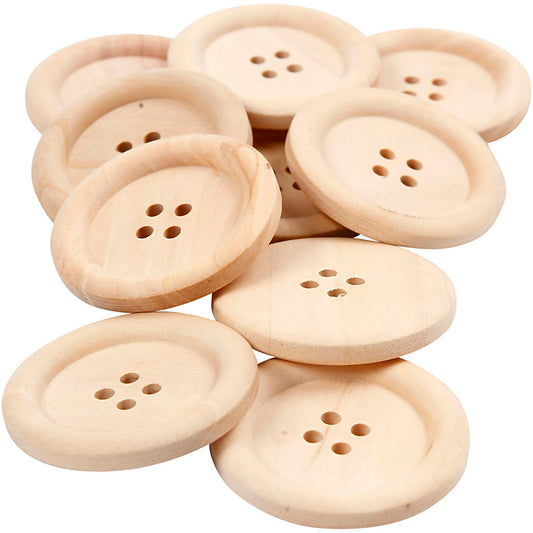 Wooden Buttons, dia. 35 mm, hole size 2 mm, 4 holes, 10 pc/ 1 pack