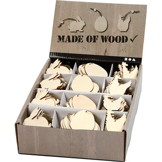 Wooden Ornament, rabbit, egg, hen, size 6 cm, thickness 3 mm, 200 pc/ 1 pack
