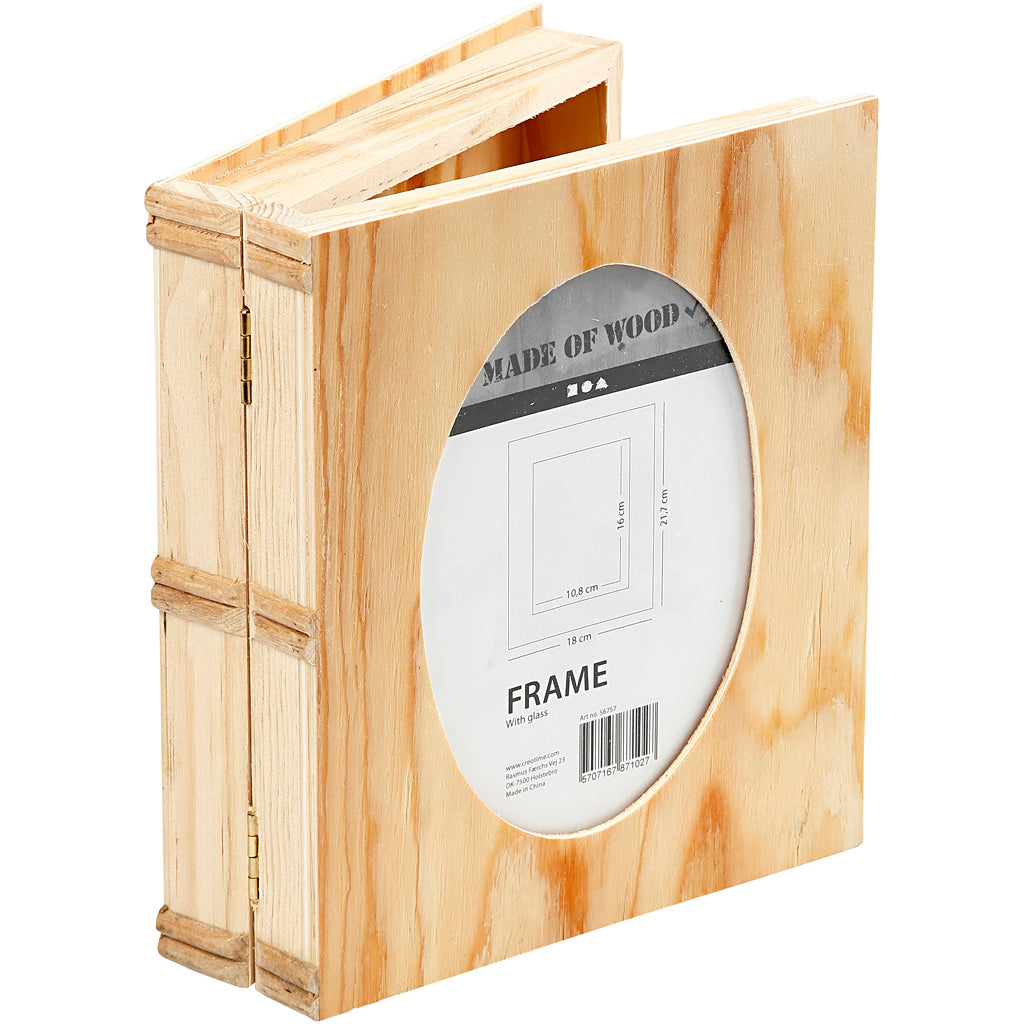 Wooden box in a book shape .