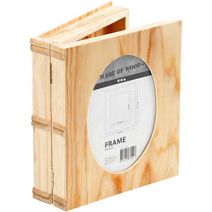 Wooden box in a book shape .