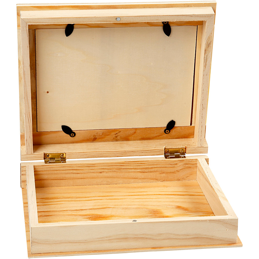 Wooden box in a book shape .