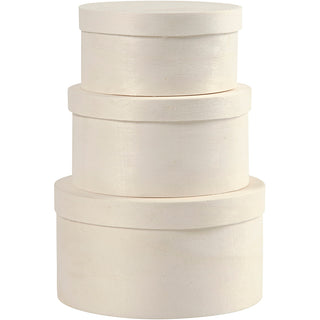 Round Wood Chip Box, H: 5,4+6,5+7,3 cm, dia. 10+11+13 cm, 3 pc/ 1 set