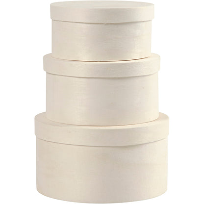 Round Wood Chip Box, H: 5,4+6,5+7,3 cm, dia. 10+11+13 cm, 3 pc/ 1 set