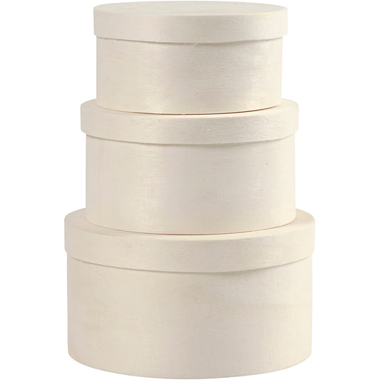 Round Wood Chip Box, H: 5,4+6,5+7,3 cm, dia. 10+11+13 cm, 3 pc/ 1 set