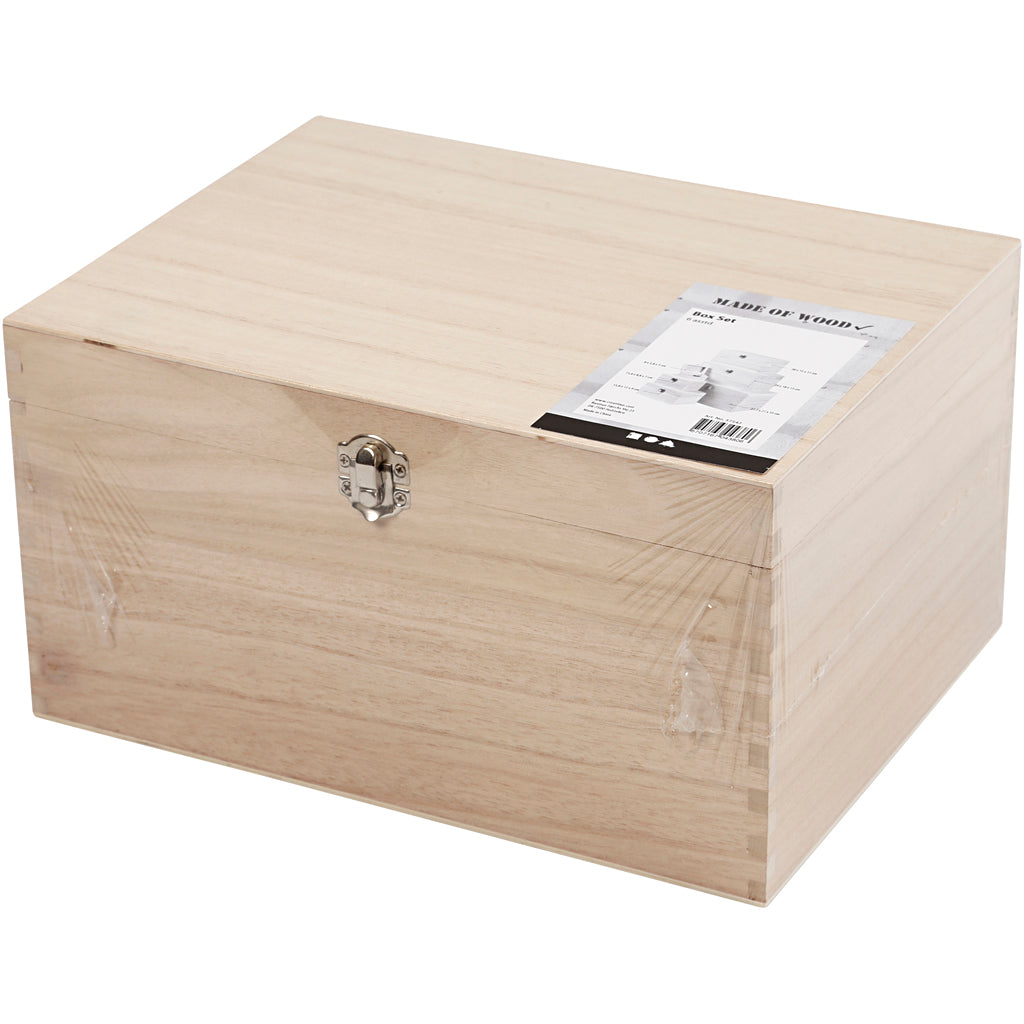 Square wood boxes with metal clasp - set of 6 different sizes