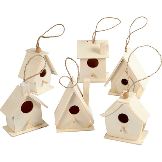 Bird House, H: 7 cm, 6 pc/ 1 pack