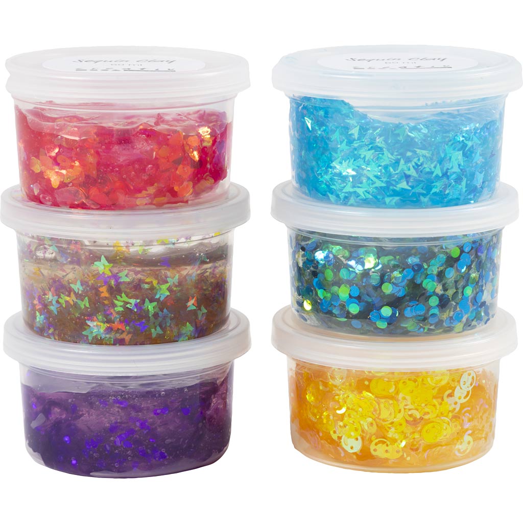 Sequin Clay, blue/green harmony, purple/pink harmony, 6x60 g/ 1 pack