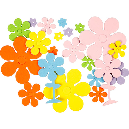 EVA Foam Flowers, size 10-60 mm, thickness 2 mm, assorted colours, 100 asstd.-