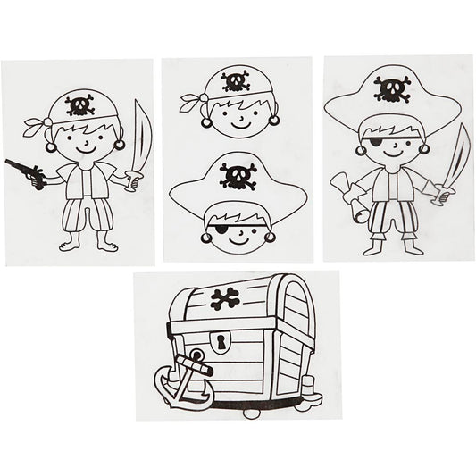 Shrink plastic sheets with motifs, pirates, sheet 10,5x14,5 cm, thickness 0,3 mm, matt transparent, 4 sheet-