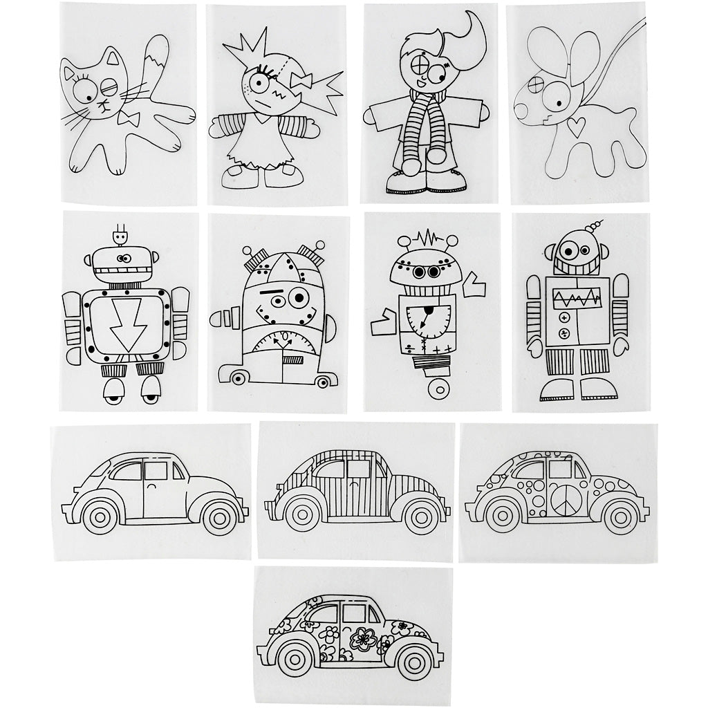 Shrink plastic sheets with motifs, sheet 10,5x14,5 cm, thickness 0,3 mm, matt transparent, 36 sheet-