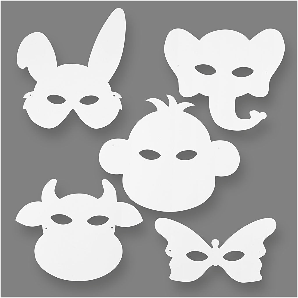 Animal Masks, H: 13-24 cm, W: 20-28 cm, 230 g, white, 16 pc-